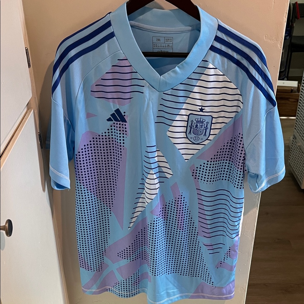 Adidas Spain Goalkeeper Light Blue and Purple Jersey